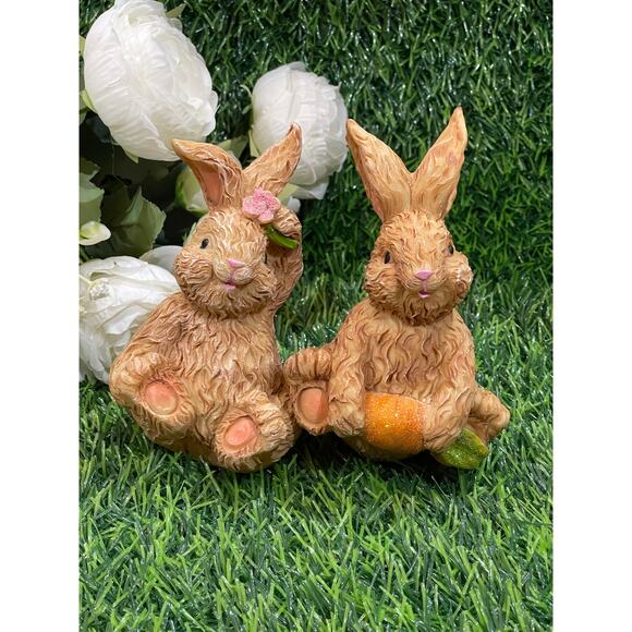 Set of 2 Indoor Outdoor Garden Bunnies - Picture 1 of 5